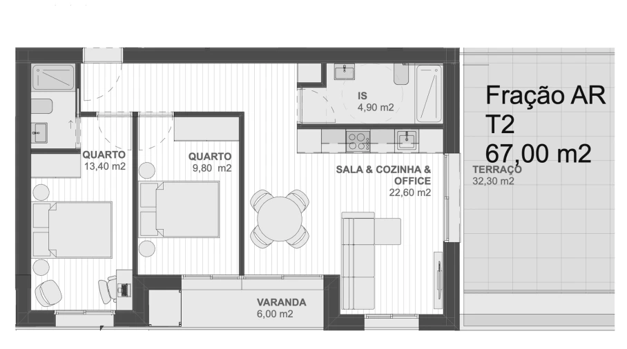 Apartamento T2 para Venda em Vila Nova de Famalicão e Calendário Planta 1