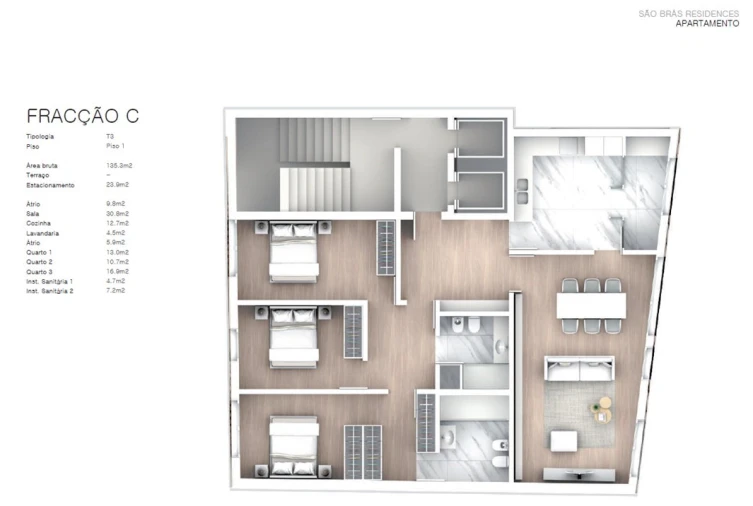 Apartamento T3 para Venda em Cedofeita, Santo Ildefonso, Sé, Miragaia, São Nicolau e Vitória Planta 1