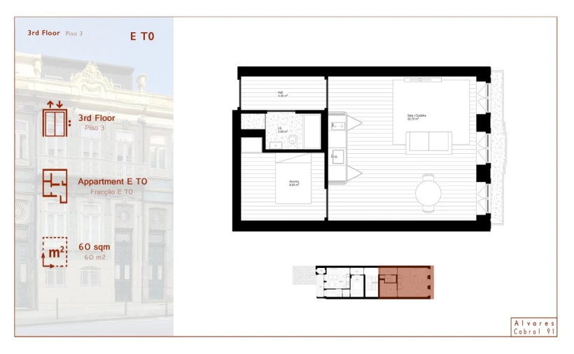 Apartamento T1 para Venda em Cedofeita, Santo Ildefonso, Sé, Miragaia, São Nicolau e Vitória Planta 1