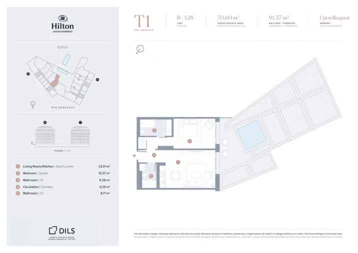 Apartamento T1 para Venda em Carcavelos e Parede Planta 1