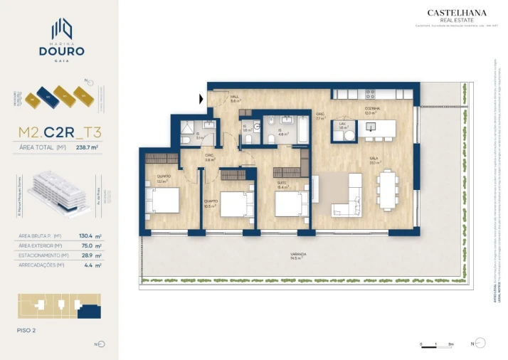 Apartamento T3 para Venda em Canidelo Planta 1