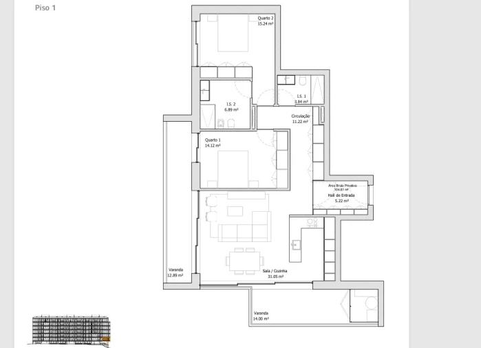 Apartamento T2 para Venda em Glória e Vera Cruz Planta 1