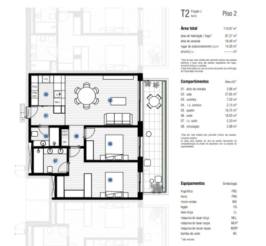 Apartamento T2 para Venda em Canidelo Planta 1