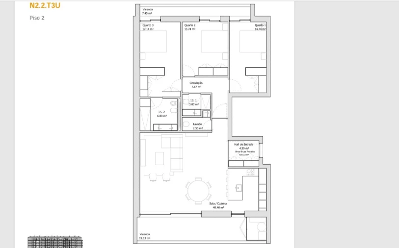 Apartamento T3 para Venda em Glória e Vera Cruz Planta 1