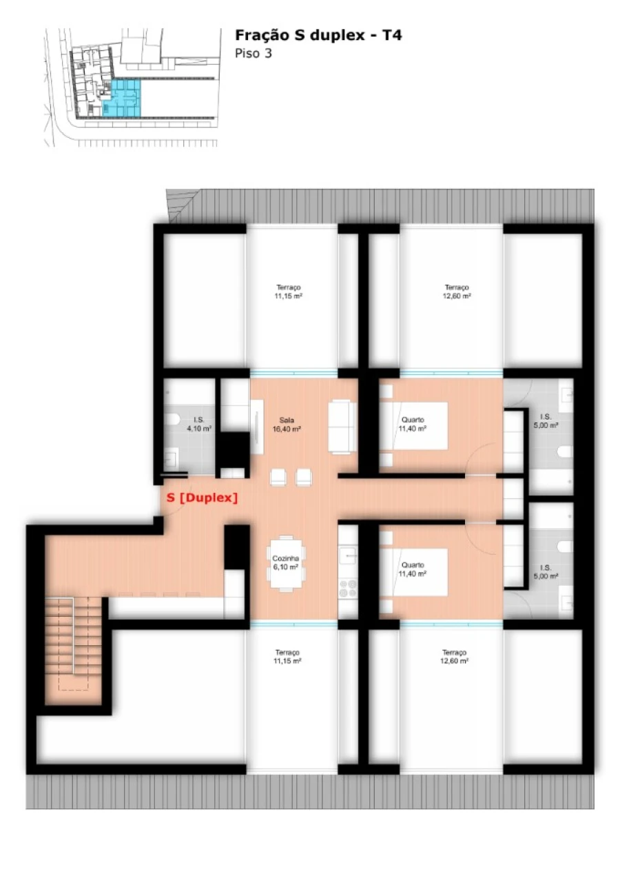 Apartamento T4 para Venda em Glória e Vera Cruz Planta 2