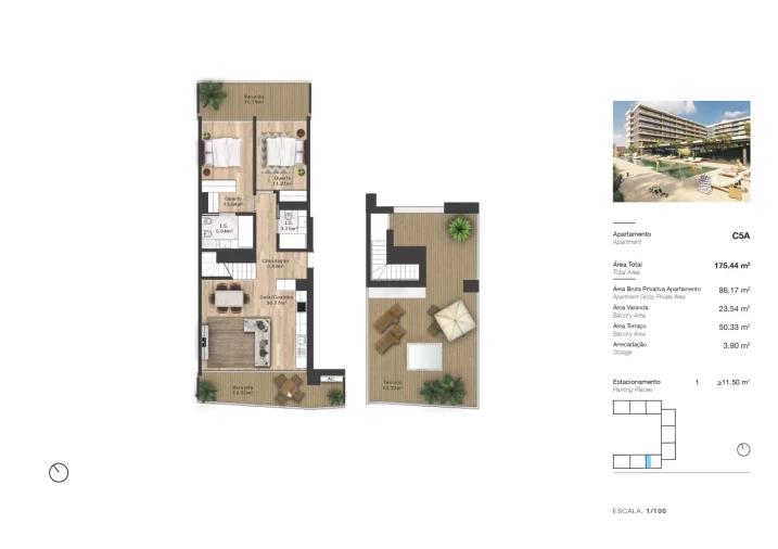 Apartamento T2 para Venda em Faro (Sé e São Pedro) Planta 1