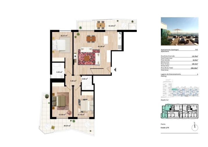 Apartamento T3 para Venda em Faro (Sé e São Pedro) Planta 1