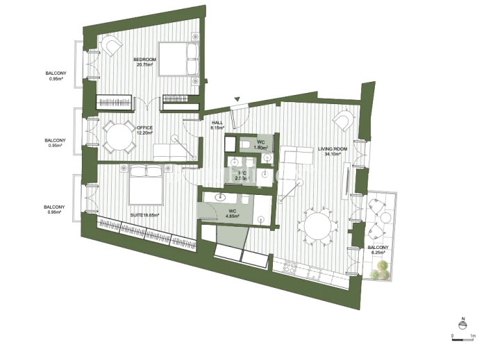 Apartamento T2 para Venda em Misericórdia Planta 1