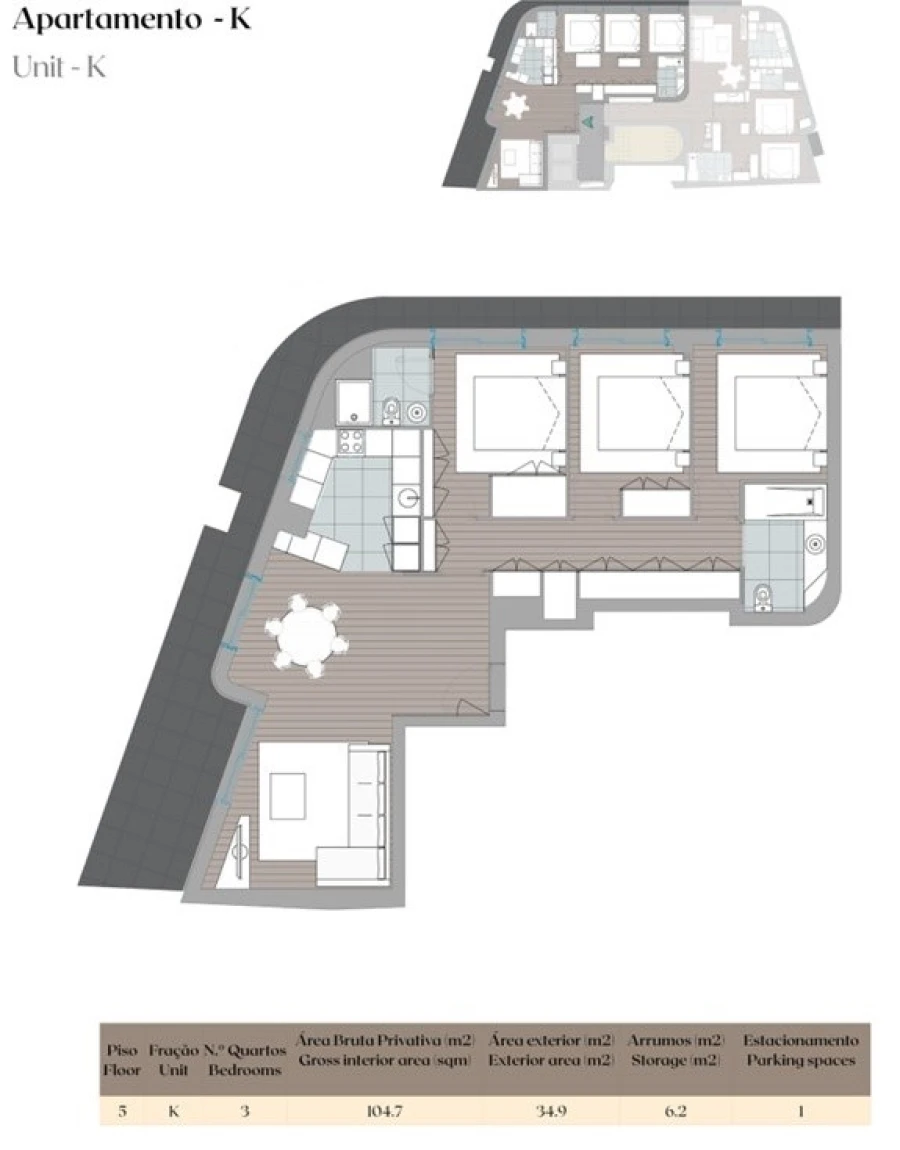 Apartamento T3 para Venda em Mafamude e Vilar do Paraíso Planta 1