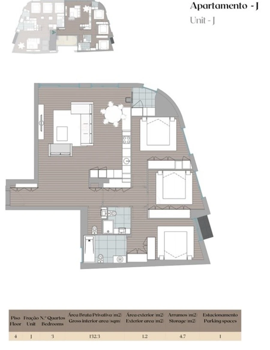 Apartamento T3 para Venda em Mafamude e Vilar do Paraíso Planta 1