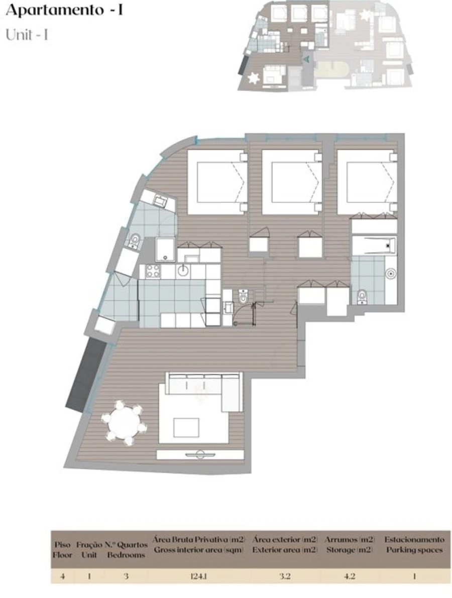 Apartamento T3 para Venda em Mafamude e Vilar do Paraíso Planta 1