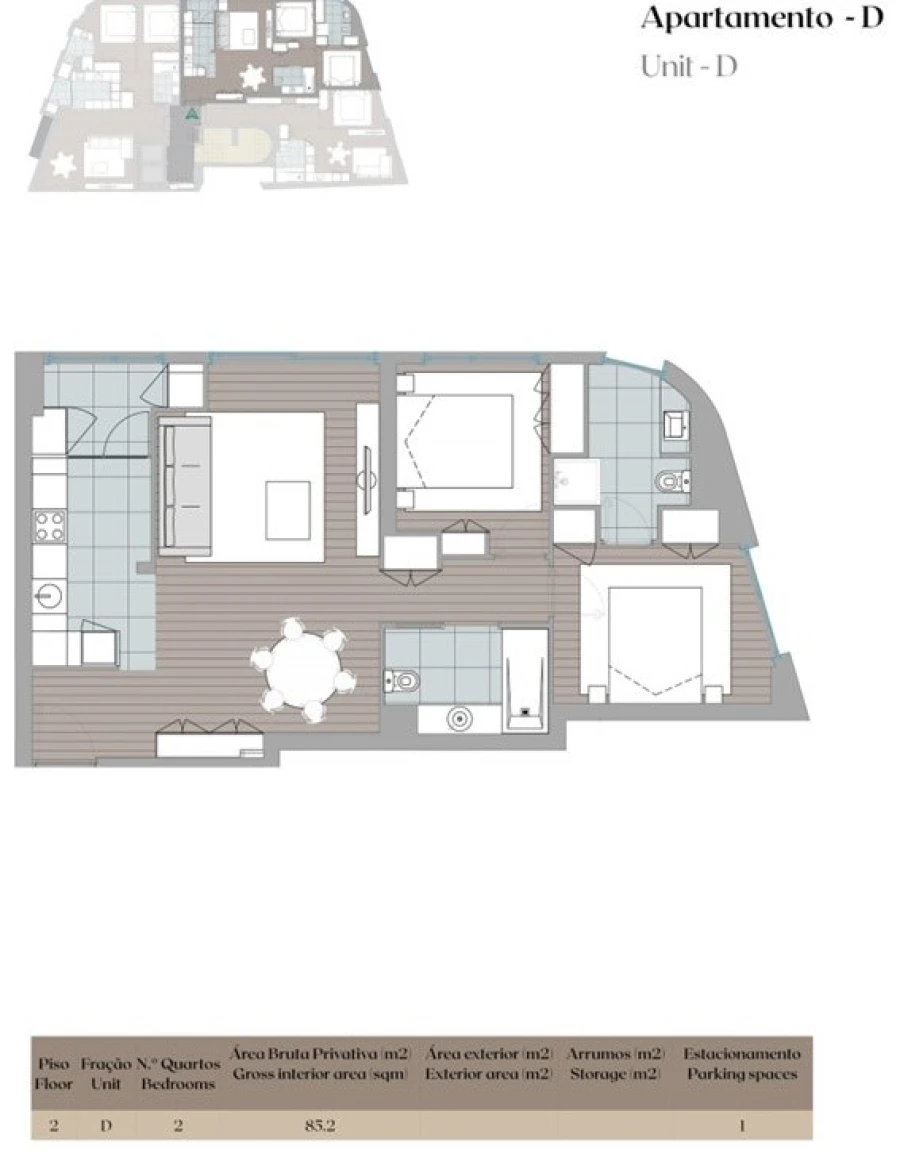 Apartamento T2 para Venda em Mafamude e Vilar do Paraíso Planta 1