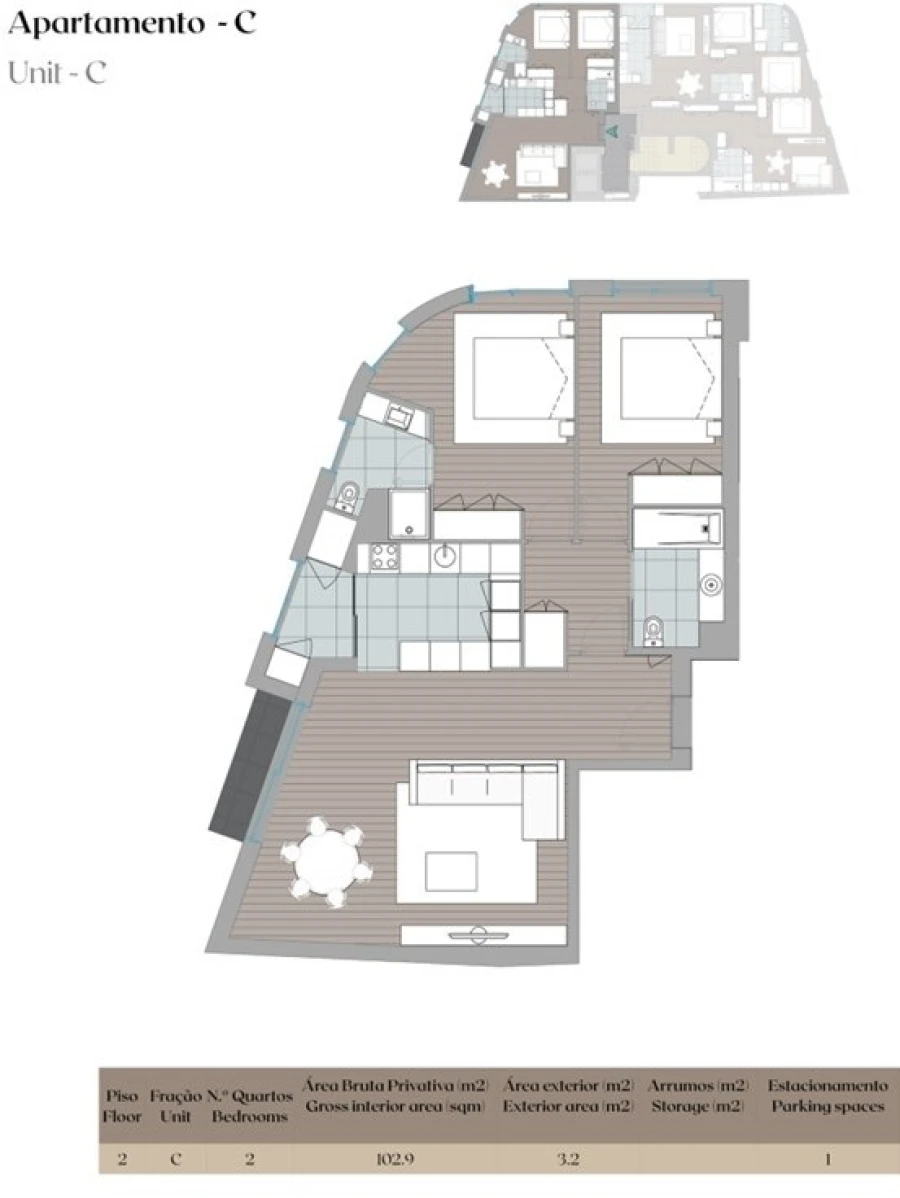 Apartamento T2 para Venda em Mafamude e Vilar do Paraíso Planta 1