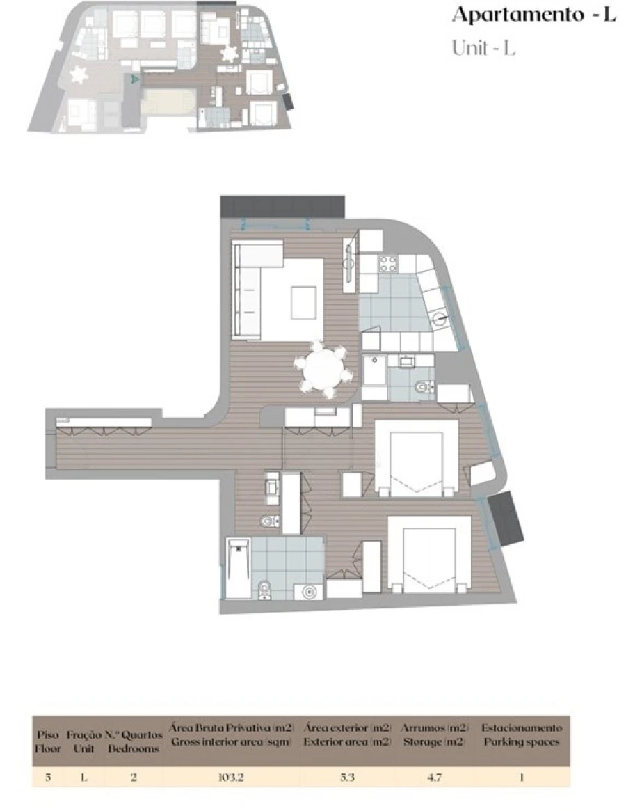 Apartamento T2 para Venda em Mafamude e Vilar do Paraíso Planta 1