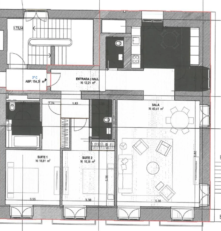 Apartamento T2 para Venda em Misericórdia Planta 1