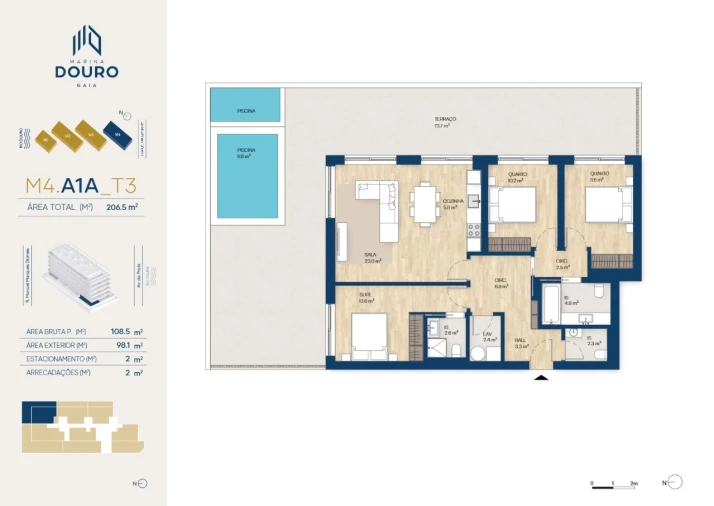 Apartamento T3 para Venda em Canidelo Planta 1