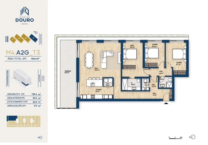 Apartamento T3 para Venda em Canidelo Planta 1