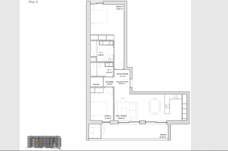 Apartamento T2 para Venda em Glória e Vera Cruz Planta 1