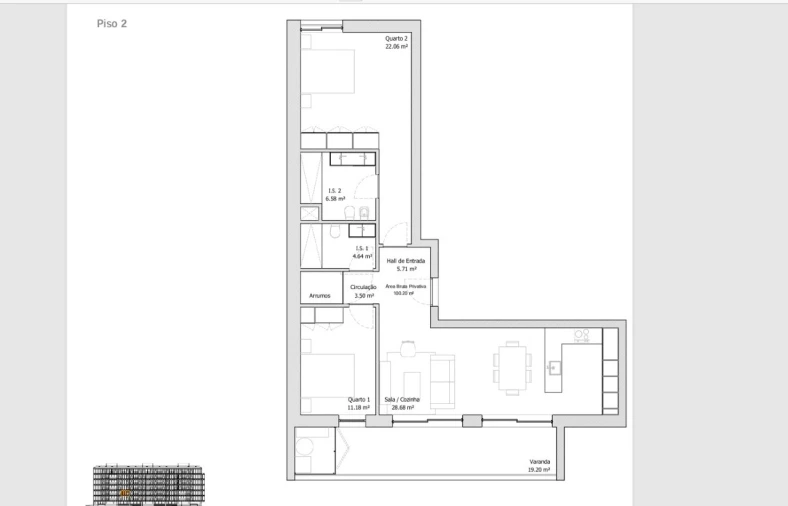 Apartamento T2 para Venda em Glória e Vera Cruz Planta 1
