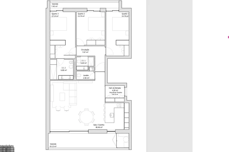 Apartamento T3 para Venda em Glória e Vera Cruz Planta 1
