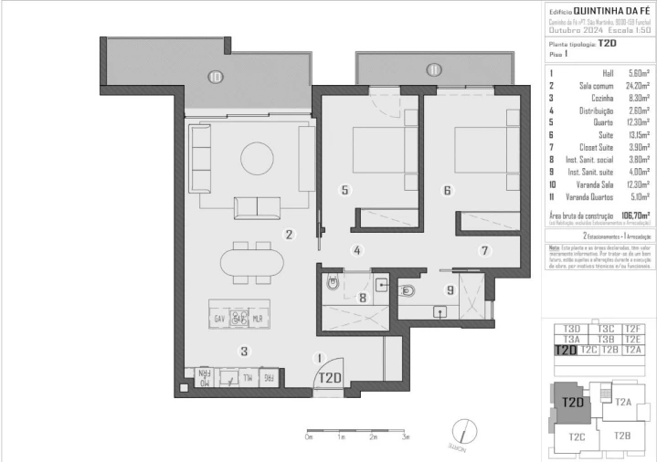 Apartamento T2 para Venda em São Martinho Planta 1