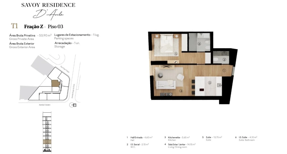 Apartamento T1 para Venda em Avenidas Novas Planta 1
