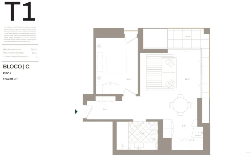 Apartamento T1 para Venda em Santa Marinha e São Pedro da Afurada Planta 1
