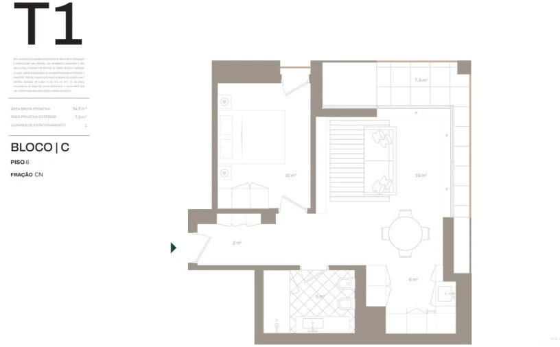 Apartamento T1 para Venda em Santa Marinha e São Pedro da Afurada Planta 1