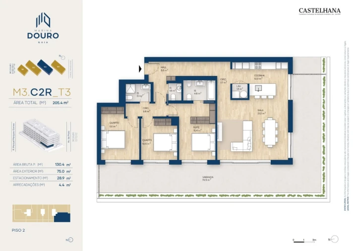 Apartamento T3 para Venda em Canidelo Planta 1