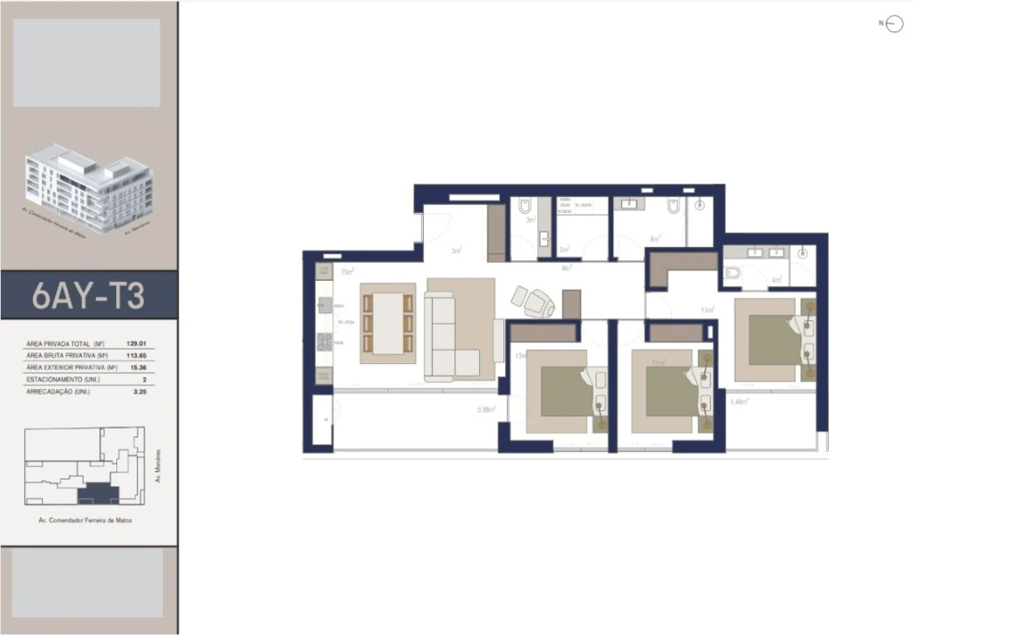 Apartamento T3 para Venda em Matosinhos e Leça da Palmeira Planta 2