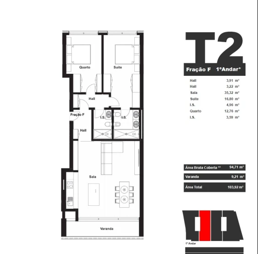 Apartamento T2 para Venda em Matosinhos e Leça da Palmeira Planta 1