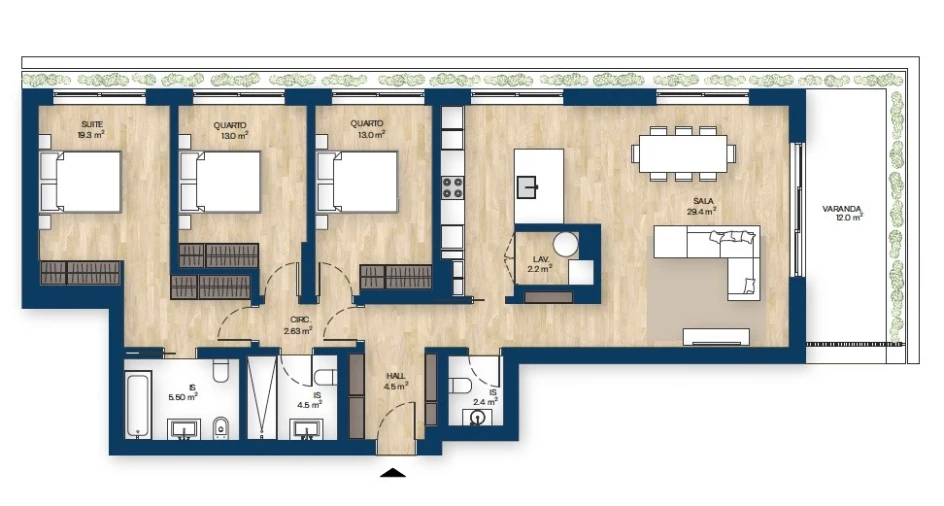 Apartamento T3 para Venda em Canidelo Planta 1