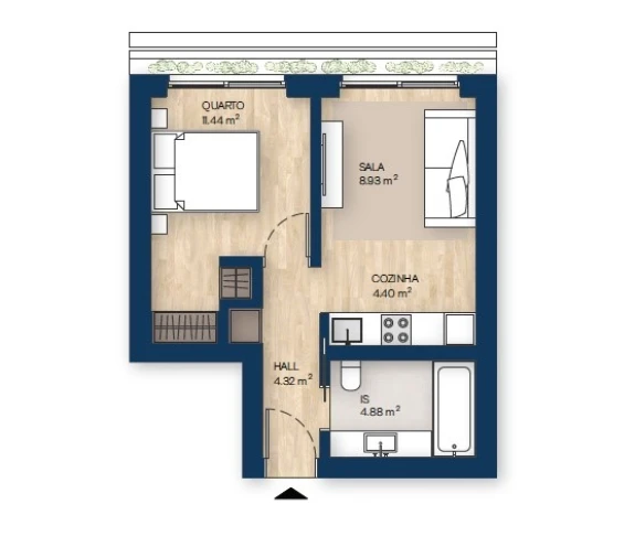 Apartamento T1 para Venda em Canidelo Planta 1