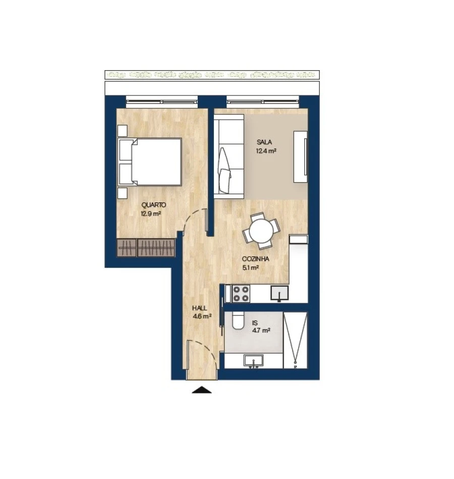 Apartamento T1 para Venda em Canidelo Planta 1