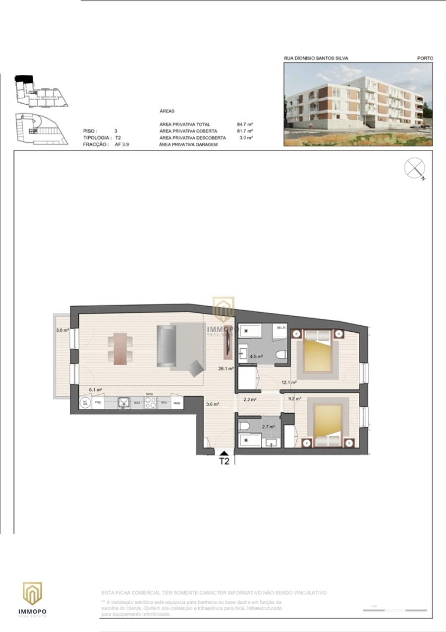 Apartamento T2 para Venda em Paranhos Planta 1