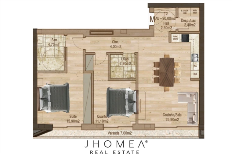 Apartamento T2 para Venda em Glória e Vera Cruz Planta 1
