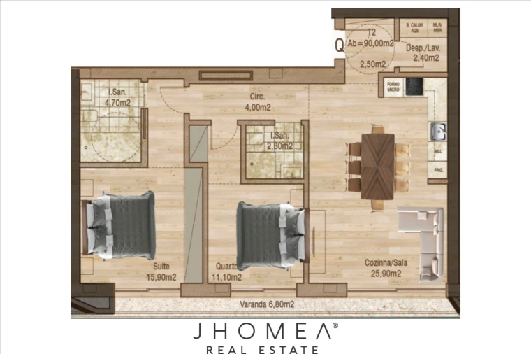 Apartamento T2 para Venda em Glória e Vera Cruz Planta 1