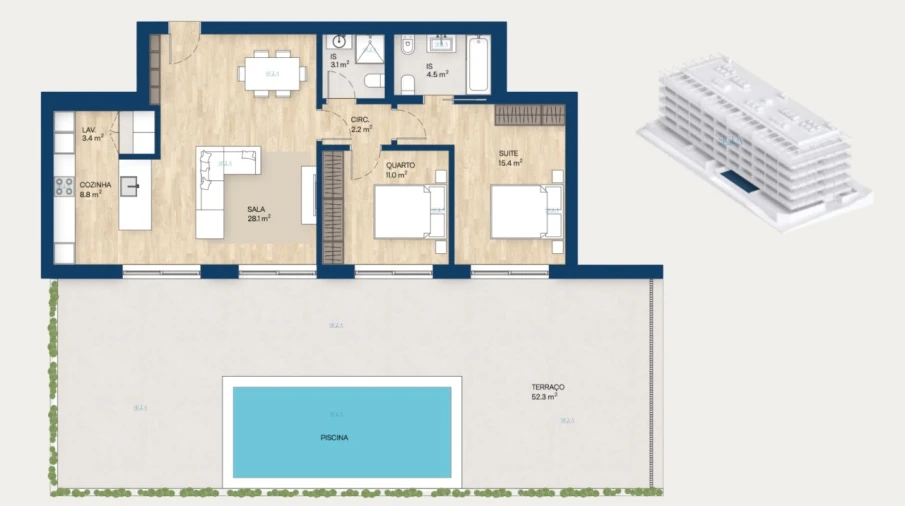 Apartamento T2 para Venda em Canidelo Planta 1