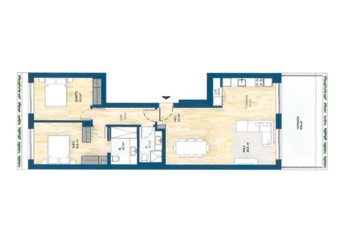 Apartamento T2 para Venda em Canidelo Planta 1