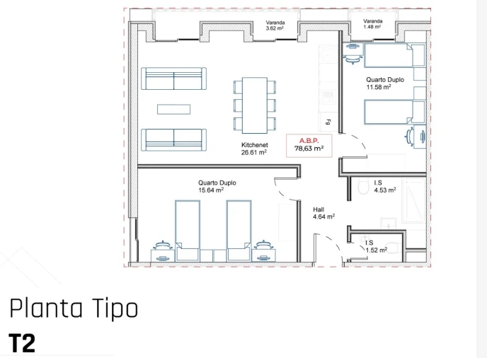 Apartamento T2 para Venda em Paranhos Planta 1