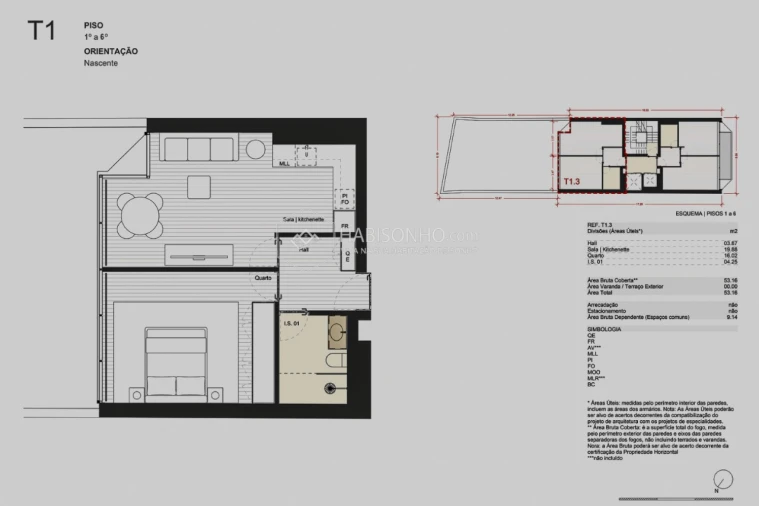 Apartamento T1 para Venda em Matosinhos e Leça da Palmeira Planta 1