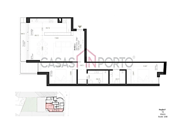 Apartamento T2 para Venda em Paranhos Planta 2
