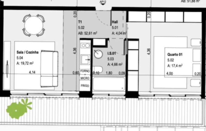 Apartamento T1 para Venda em Glória e Vera Cruz Planta 1