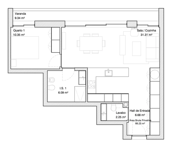 Apartamento T1 para Venda em Glória e Vera Cruz Planta 1