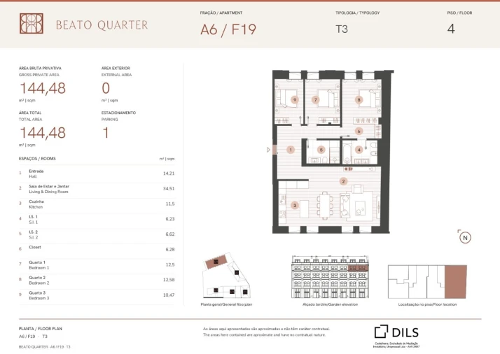 Apartamento T3 para Venda em Beato Planta 1