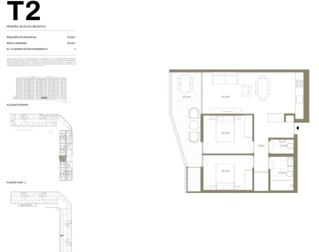 Apartamento T2 para Venda em Santa Marinha e São Pedro da Afurada Planta 1