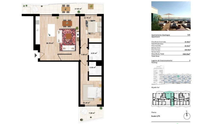Apartamento T2 para Venda em Faro (Sé e São Pedro) Planta 1