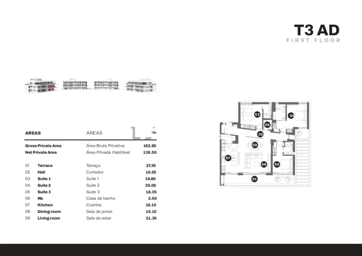 Apartamento T3 para Venda em Quarteira Planta 1