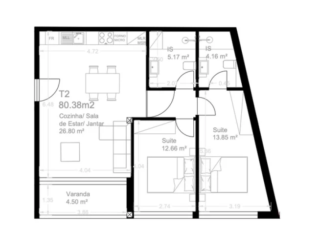 Apartamento T2 para Venda em Custóias, Leça do Balio e Guifões Planta 1