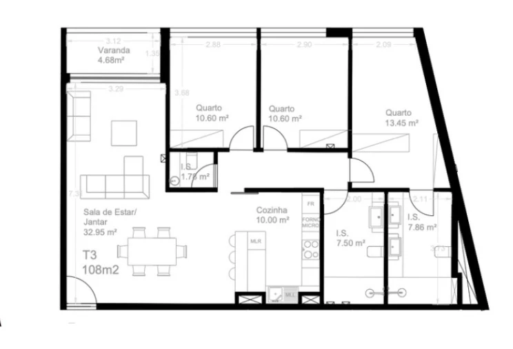 Apartamento T3 para Venda em Custóias, Leça do Balio e Guifões Planta 1